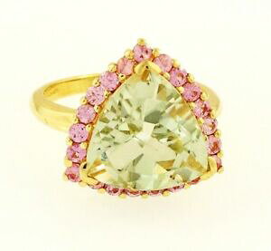 yzlbNX@9ctyellow1JbgO[quartzsNTt@CANX^Om 129ctyellow gold trillion cut green quartzamp;pink sapphire halo cluster ring m 12