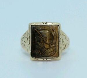 �y���������z�l�b�N���X�@9ct�C�F���[�S�[���h9ct yellow gold carved tiger eye signet ring