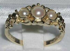 yzlbNX@\bhCG[S[hOTCYsolid 10ct yellow gold cultured pearl womens trilogy ring sizes j to z