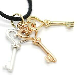 �y���������z�l�b�N���X�@yellow gold pendant white rose750 18triple keyheartthree keys kyellow gold pendant white rose 750 18k, triple key, heart,
