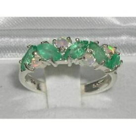 【送料無料】ネックレス　ソリッドホワイトゴールドレディースエメラルドオパールリング9ct solid white gold ladies natural emerald amp; fiery opal ring