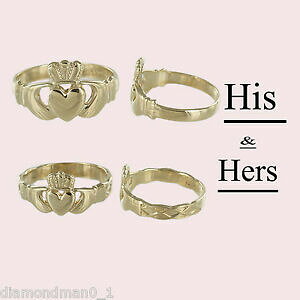 �y���������z�l�b�N���X�@�C�G���[�S�[���h�b�h�N���_�����Ohallmarked 9ct yellow gold irish claddagh rings his amp; hers matching set