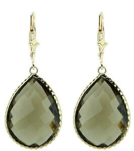 yzlbNX@CG[S[hiVX[L[gp[YCO14k yellow gold gemstone earrings with large pear shape smoky topaz