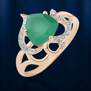 yzlbNX@VA58514ctonyxczOnwtrussian solid rose gold 585 14ct green onyx, cz ring nwt beautiful