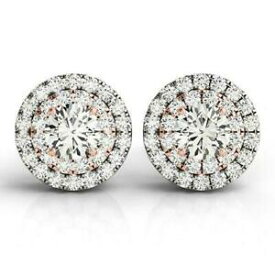 【送料無料】ネックレス　165ctmoissaniteカットダブルピアスイヤリング14kホワイト165ct round cut real moissanite double halo stud earrings solid 14k white gold