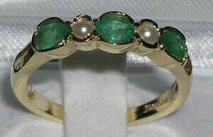 yzlbNX@CG[S[hGhOTCY10ct yellow gold natural emerald amp; full pearl womens eternity ring sizes j to z