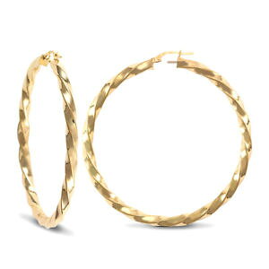 �y���������z�l�b�N���X�@9ct�C�F���[�S�[���h4mm�C�A�����O55mmforever mine fine ladies 9ct yellow gold twisted 4mm hoop earrings 55mm