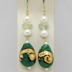 【送料無料】ネックレス　gold earrings yellow 750 18kpearls fw drop handpaintedmade in italygold earrings yellow 750 18k pearls fw drop handpainted