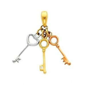 �y���������z�l�b�N���X�@�\���b�h�J���[�S�[���h�L�[�y���_���g14k solid tricolor gold key to my heart charm pendant