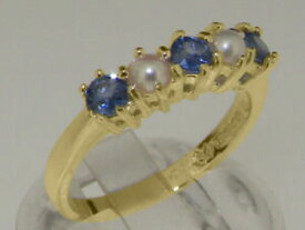 【送料無料】ネックレス　イエローゴールドサファイアリングサイズ9ct yellow gold natural sapphire amp; full pearl womens eternity ring sizes j to z