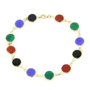 �y���������z�l�b�N���X�@8�C���`14k�C�F���[�S�[���hmulti�V�}���m�E14k yellow gold multicolored onyx bracelet with round stones 8 inches