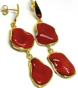 �y���������z�l�b�N���X�@�C�������O�V���o�[�J�{�V����earrings silver 925, hanging, yellow, red coral natural cabochon