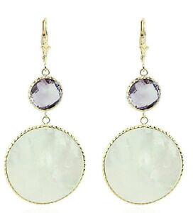 yzlbNX@CG[S[hp[sNAWXgCO14k yellow gold gemstone earrings with mother of pearl and pink amethyst