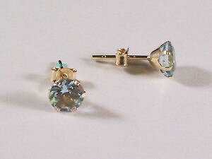 �y���������z�l�b�N���X�@9ct�C�F���[�S�[���h�g�p�[�Y�C�A�����O5mm boxed ladies 9ct yellow gold blue topaz studs earrings 5mm hallmarked