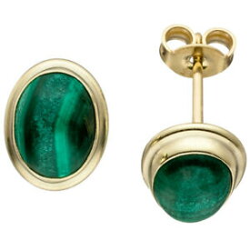 【送料無料】ネックレス　イアリングマラカイトグリーン585イェローゴールドstuds earring ear jewelry, oval malachite green, 585 gold yellow gold ladies