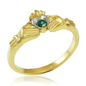 �y���������z�l�b�N���X�@�G�������h10ctcladdagh10ct gold claddagh promise ring with emerald