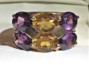 yzlbNX@IWAWXg14kOwomens 14k yellow gold ring with orange citrine and purple amethyst gemstones