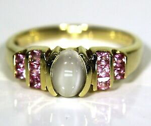 yzlbNX@[Xg[sNTt@CACG[S[hOTCYcats eye moonstone amp; pink sapphire 9ct yellow gold ring size q ~ 8 14