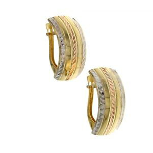 �y���������z�l�b�N���X�@�t�@���^�W�A�r�A���R���Torecchini stampati fantasia in oro giallo, bianco e rosa 18kt