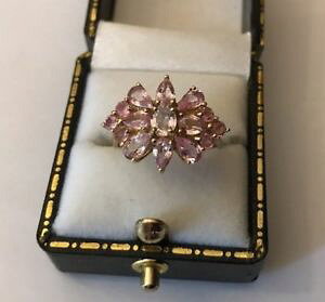 yzlbNX@kS[hersNTt@CANX^OTCYhallmarked 9ct 9k gold gems tv gtv oval pear pink sapphire cluster ring size m