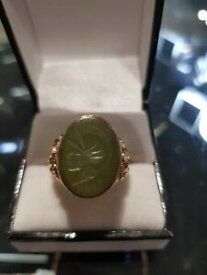 【送料無料】ネックレス　イエローゴールドビンテージグリーンリングサイズ9ct yellow gold vintage green stone carving ring size t