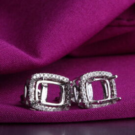 【送料無料】ネックレス　kホワイトクッションセミマウントイヤリング10k white goldvintage cushion semi mount engagement wedding women fine earrings