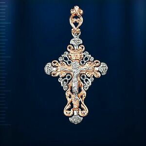 �y���������z�l�b�N���X�@�N���y���_���grussian58514knwt 35��20mmorthodox cross pendant russian solid rose gold 585 14k bicolor nwt 35��20mm