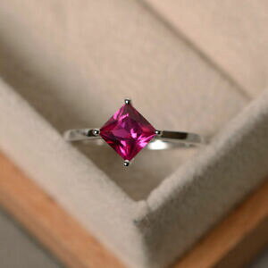 �y���������z�l�b�N���X�@150 ct�J�b�g���r�[14k�z���C�g�S�[���h�T�C�Ym n o150 ct princess cut ruby anniversary ring 14k solid white gold size m n o