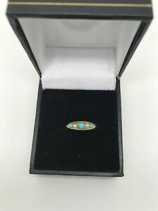 �y���������z�l�b�N���X�@18ct�C�F���[�S�[���h�g���R�T�C�Yn18ct yellow gold turquoise and pearl ring size n