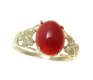 �y���������z�l�b�N���X�@genuine natural red coral ring solid14kyellow gold hawaiian plumeria flowergenuine natural red coral ring solid 14k yellow