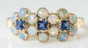 yzlbNX@lush 9k 9ct gold sapphire opal3daisy art deco ins cluster ring free resizelush 9k 9ct gold sapphire opal 3 daisy art deco
