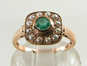 yzlbNX@[YS[hRrAGhp[A[fRCOt[TCYdainty 9k 9ct rose gold colombian emerald pearl art deco ins ring free resize