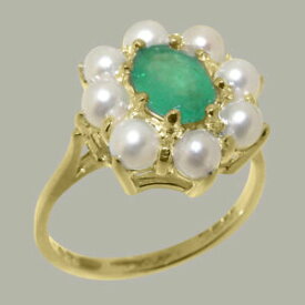 【送料無料】ネックレス　イエローゴールドエメラルドフルパールクラスタリングサイズ9ct yellow gold natural emerald amp; full pearl womens cluster ring sizes j to z