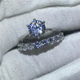 【送料無料】ネックレス　14k3ctvvs1d moissanite3ct round shape vvs1d moissanite bridal set engagement ring 14k gold over