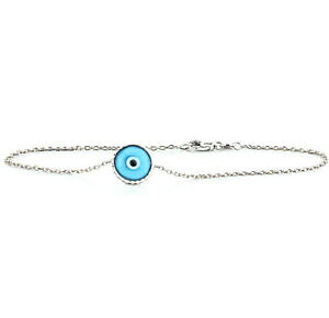 �y���������z�l�b�N���X�@14k�z���C�g�S�[���h�u���X���b�g 75�C���`handmade 14k white gold evil eye bracelet florescent blue 75 inches