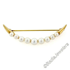 yzlbNX@14kCF[S[hp[su[`14k solid yellow gold cultured graduated pearl high polished crescent pin brooch