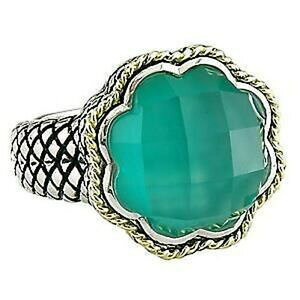 �y���������z�l�b�N���X�@�A���h���A�L�����f��18k�X�^�[�����Odublet�O���[���P�[�u�������Oacr154gaandrea candela 18k gold sterling silver dublet green agate cable ring acr154ga