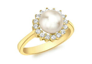 yzlbNX@CG[S[hNAp[O9ct yellow gold clear stone and pearl ring