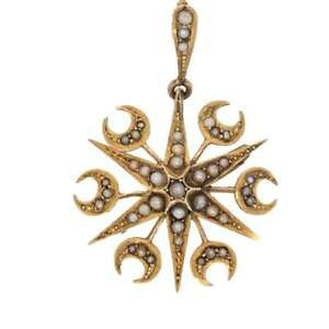 �y���������z�l�b�N���X�@�r�N�g���A�P�V�u���[�`�y���_���gantique victorian gold seed pearl star and moon broochpendant