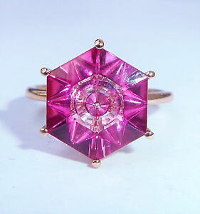 yzlbNX@[[quasarcut 9ctsNgp[YTCYj12limited edition lehrer quasarcut 9ct rose gold hot pink topaz ring, size j12