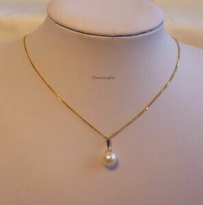�y���������z�l�b�N���X�@18k�`�F�[��8mm5a�y���_���gl40cmgenuine 18k yellow box chain 8mm 5a white freshwater pearl pendant l40cm