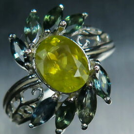 【送料無料】ネックレス　レモンイエローサファイアスターリングシルバーリング2ct natural lemon yellow chrysoberyl amp; sapphires 925 sterling silver ring