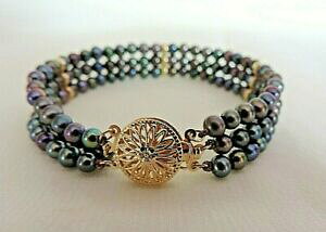 �y���������z�l�b�N���X�@�^�q�`�p�[��314k114×4mmtahitian pearl bracelet triple strand 14k gold clasp 114 x 4mm cultured pearls