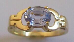 yzlbNX@18ctTt@CATCYssecondhand 18ct yellow gold single light blue oval sapphire ring size s