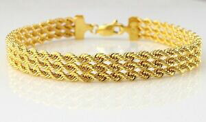 �y���������z�l�b�N���X�@�C�G���[�S�[���h���[�v�u���X���b�g�C���`9ct yellow gold three strand rope bracelet 18cm 7 inch