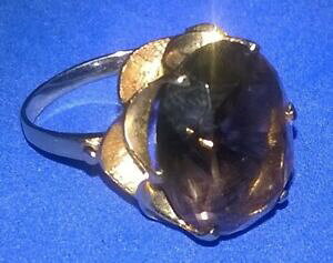 yzlbNX@CG[S[hX[L[NI[cOTCYsecondhand 9ct yellow gold large oval smoky quartz ring size n