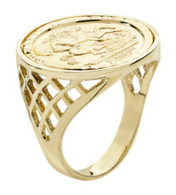 【送料無料】ネックレス　イエローゴールドハーフソブリンバスケットサイドリング9ct yellow gold half sovereign basket side ring