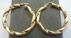 �y���������z�l�b�N���X�@�S�[���h�t�[�v�C�������O�c�C�X�g�}�b�g�|���b�V���O����9ct gold hoop earrings twist matt amp; polished 74 grams