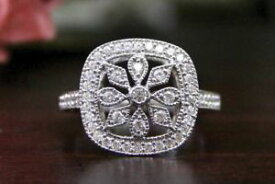 【送料無料】ネックレス　ホワイトブリリアントカットアンティークホワイトゴールドmoissanite white brilliant cut antique bridal engagement ring 9k white gold