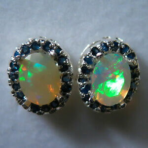 yzlbNX@weloG`IsAIp[Tt@CA925CAOnatural welo ethiopian opal rainbow multicolour amp;sapphires 925 silver earrings
